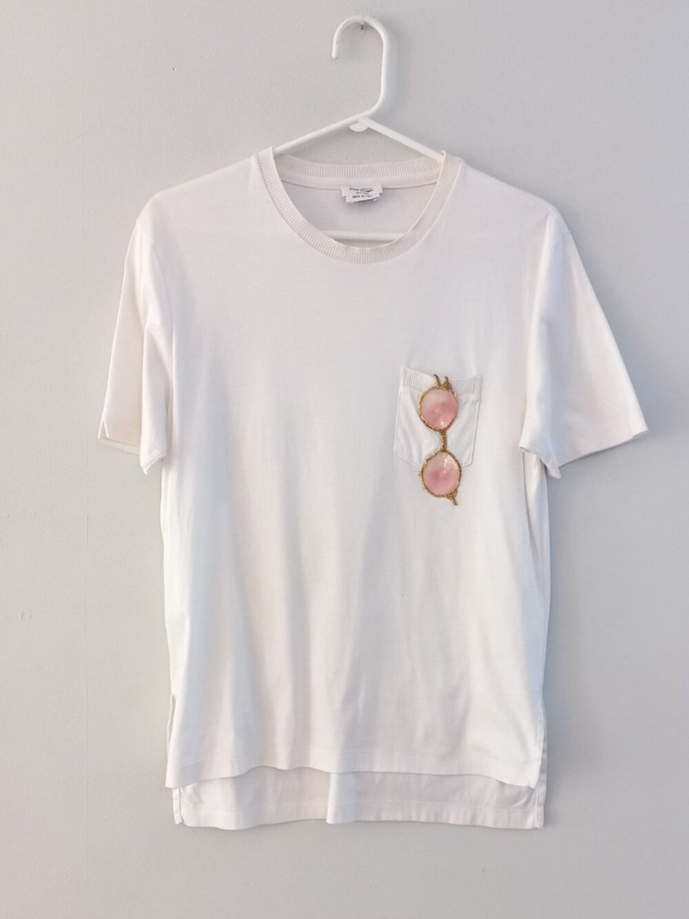 THOM BROWNE white t shirt with novelty glasses sequins applique